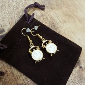 New metal and enamel vintage style clock earrings